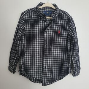 Ralph Lauren Black White Checkered Plaid Kids Button Down Shirt Size 4T Boy